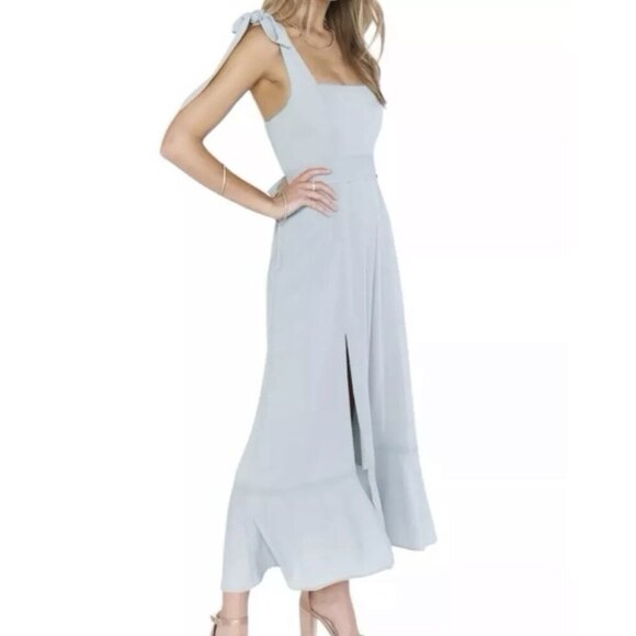 Show Me Your MuMu Claire Dress Large Silver Sage Chiffon Midi Bridesmaid NWT - Picture 1 of 6